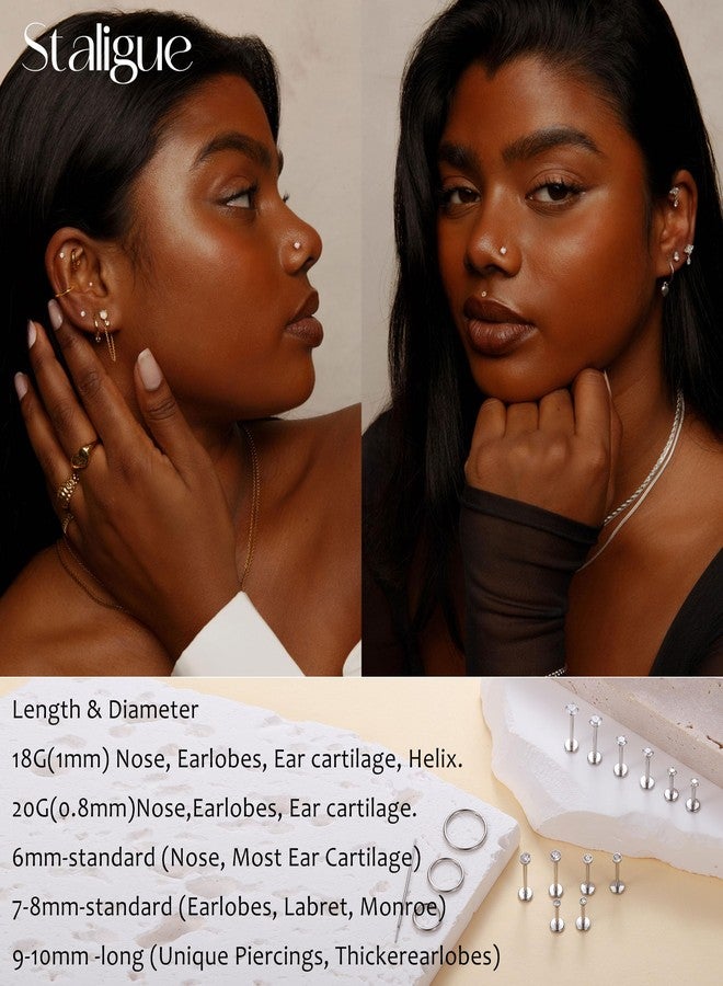 Staligue 20G Threadless Nose Studs,316L Surgical Steel Push in Nose Rings Studs CZ Tragus Conch Helix piercing jewelry Flat Back Earrings Lip Labret Nose Piercing Monroe Medusa Piercing Jewelry - Image 2